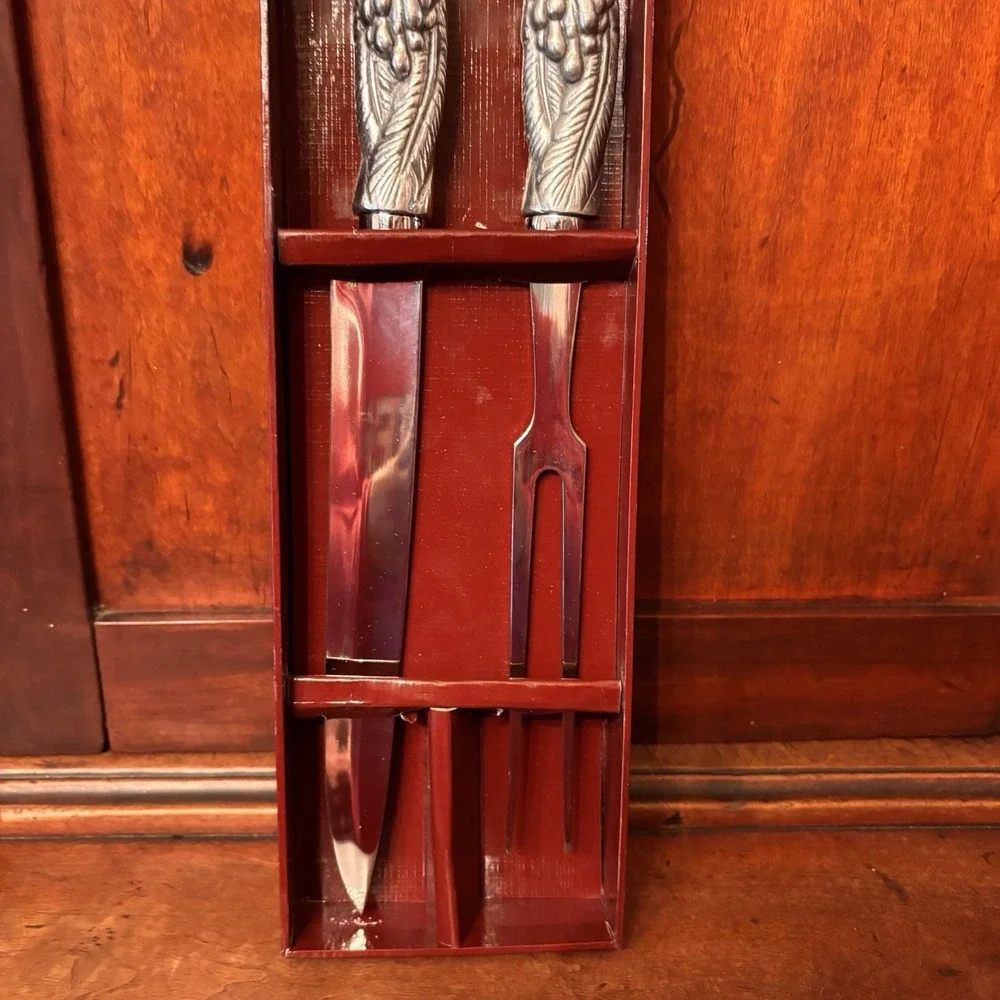 Arthur Court Turkey Carving Set 2-Pc Knife & Fork Aluminum Handles Vintage‎